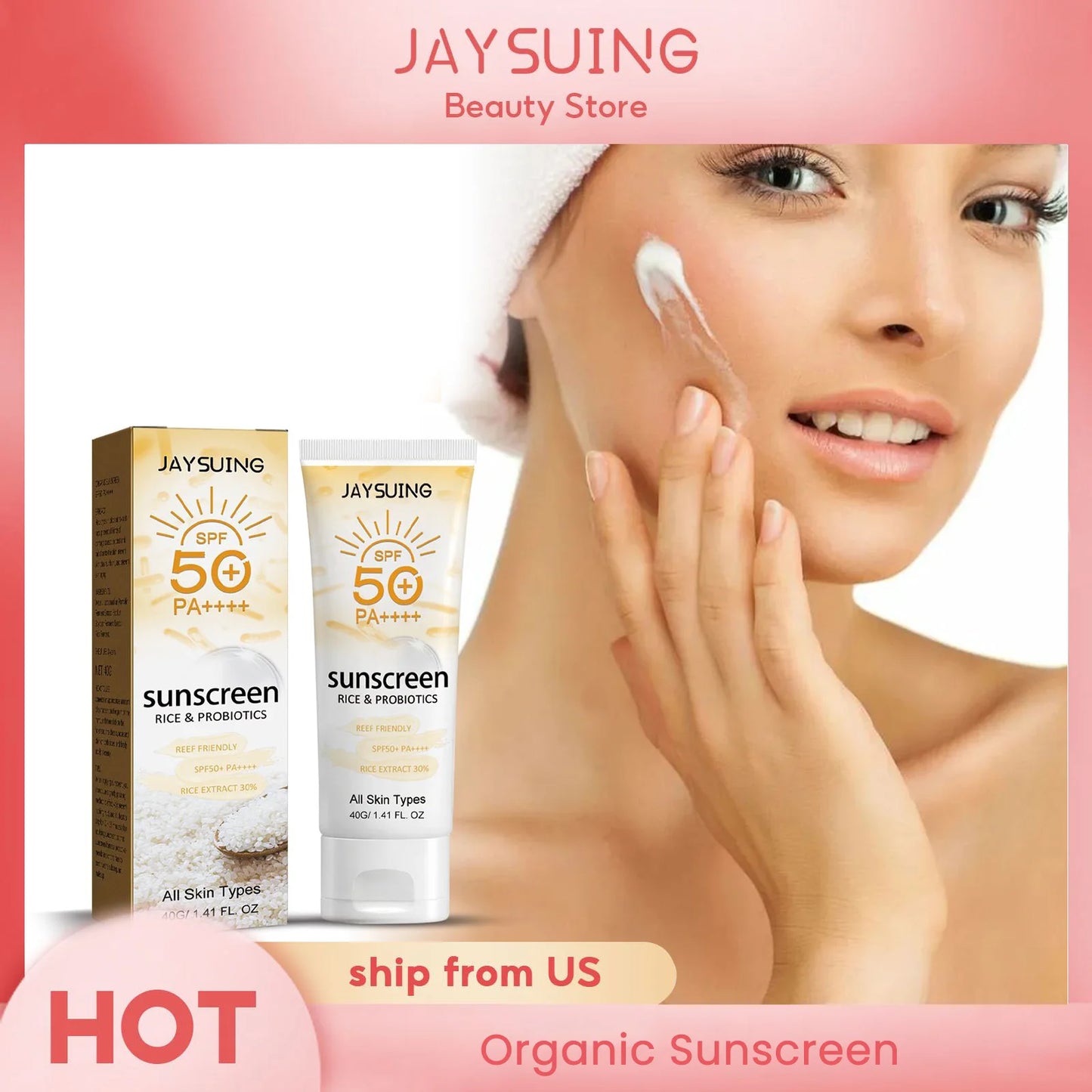 Jaysuing SPF 50 Probiotic Organic Sunscreen Sunblock For Face Body