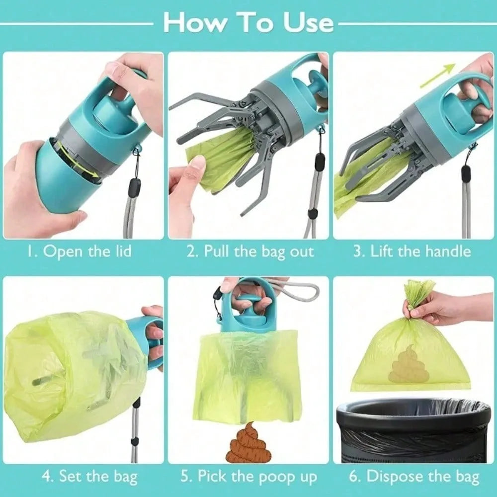 Portable No Touch Dog Pooper Scooper Claw Tool Bag Holder