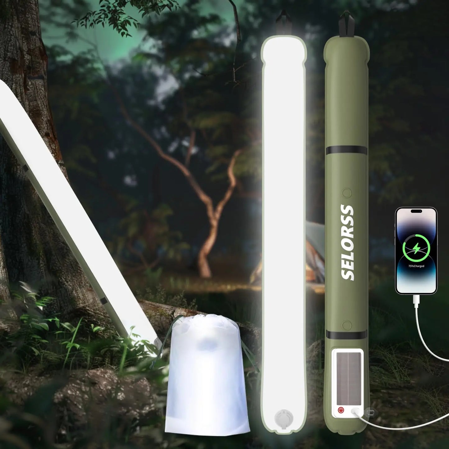 Solar Camping Lantern 2000mAh Folding Portable Waterproof USB Type C