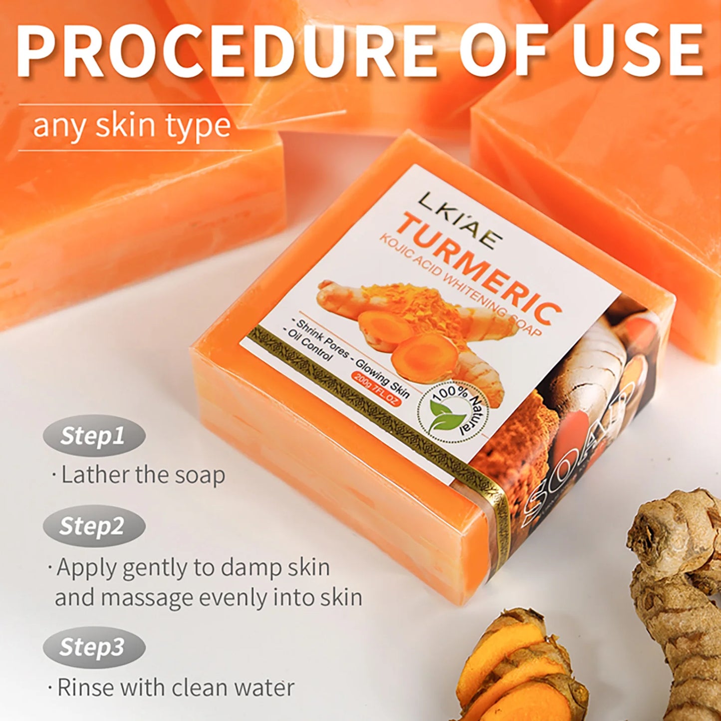 AILKE Turmeric Soap Bar Handmade Whitening For Face And Body