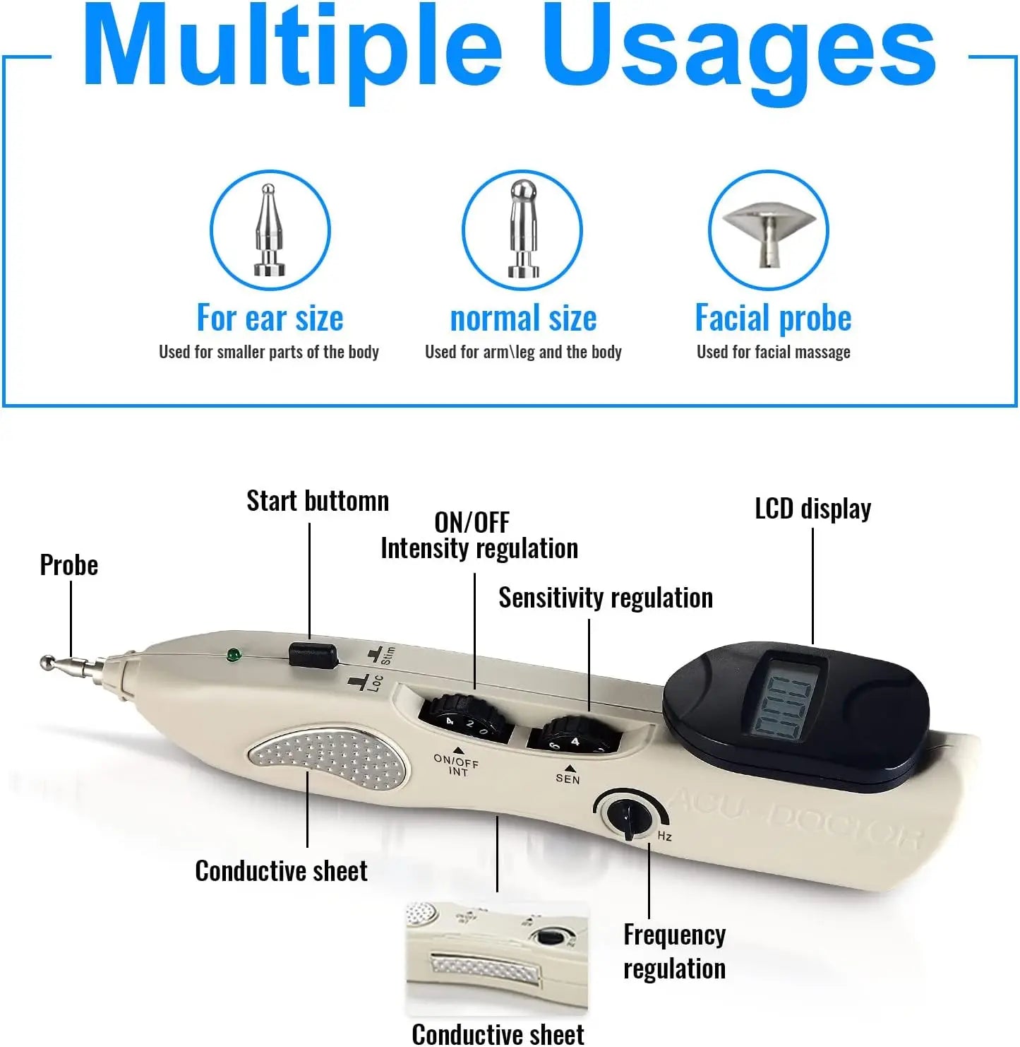 Electronic Acupuncture Pen Meridian With 3 Massage Heads Rechargeable