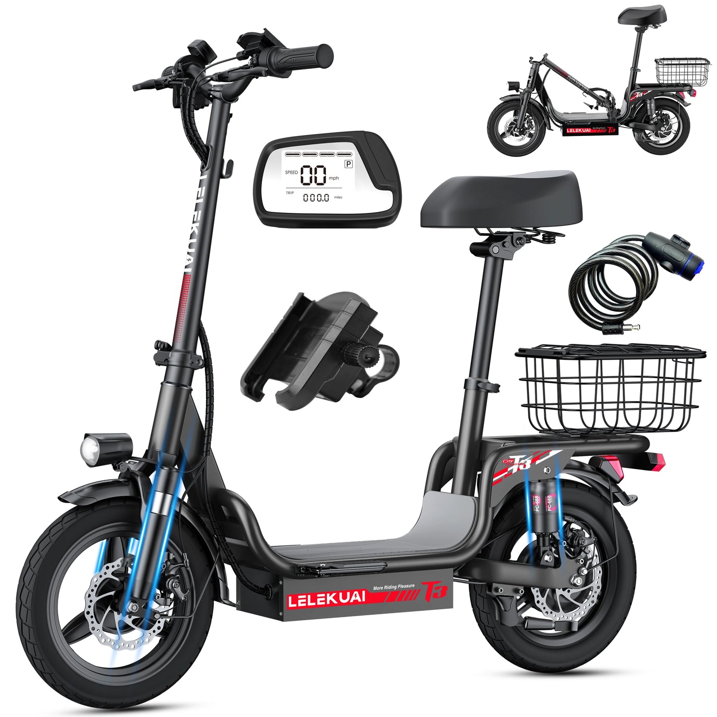 LELEKUAIFolded Luxury Adult Electric Bike 500W 48V 30MPH