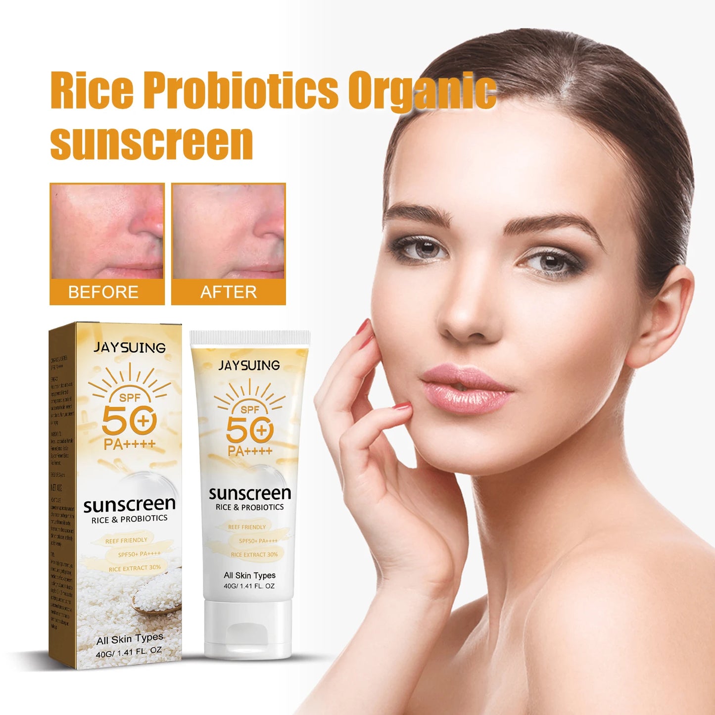 Jaysuing SPF 50 Probiotic Organic Sunscreen Sunblock For Face Body