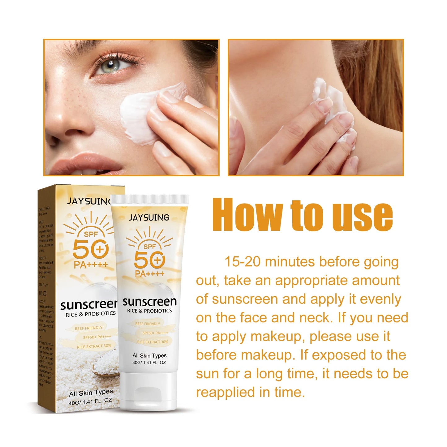 Jaysuing SPF 50 Probiotic Organic Sunscreen Sunblock For Face Body