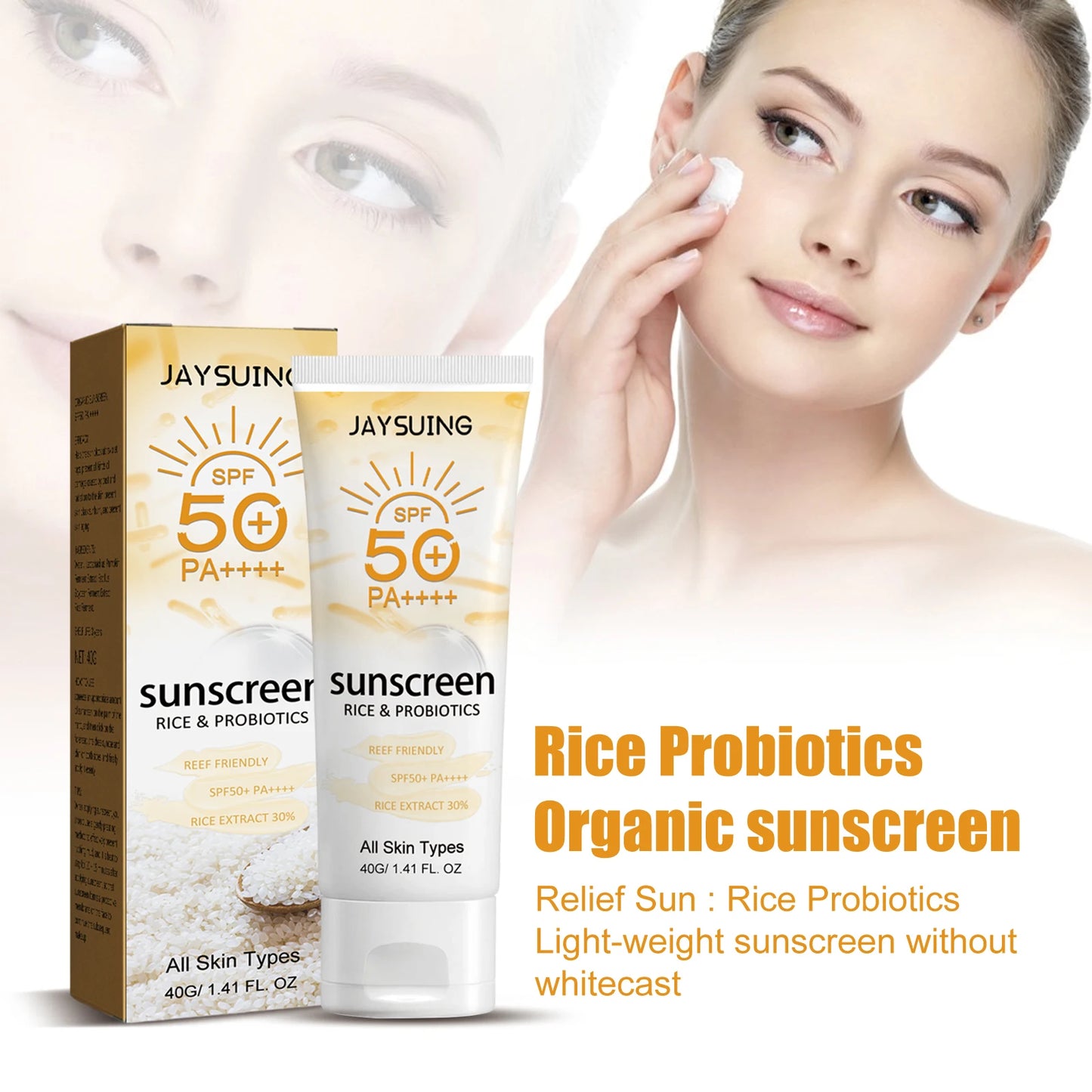 Jaysuing SPF 50 Probiotic Organic Sunscreen Sunblock For Face Body