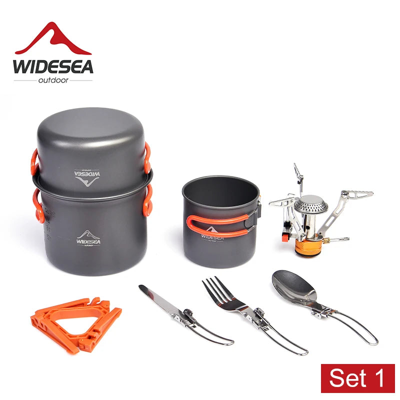 Widesea Camping Cookware Set Outdoor Tableware Stove Pot Cup Three