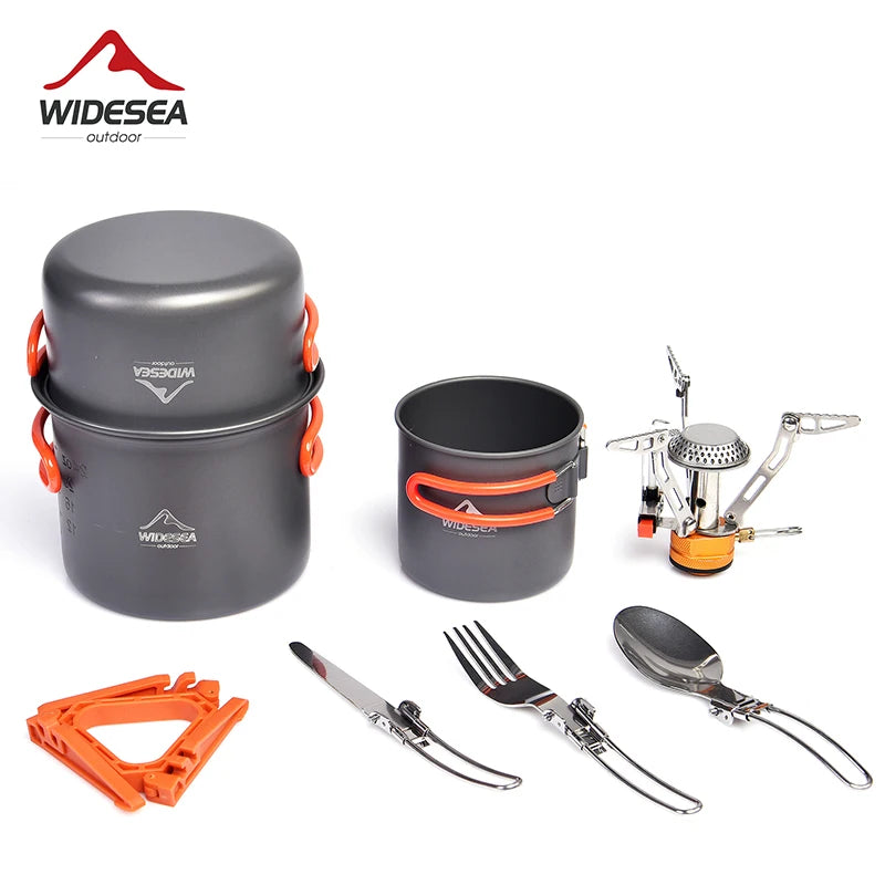 Widesea Camping Cookware Set Outdoor Tableware Stove Pot Cup Three