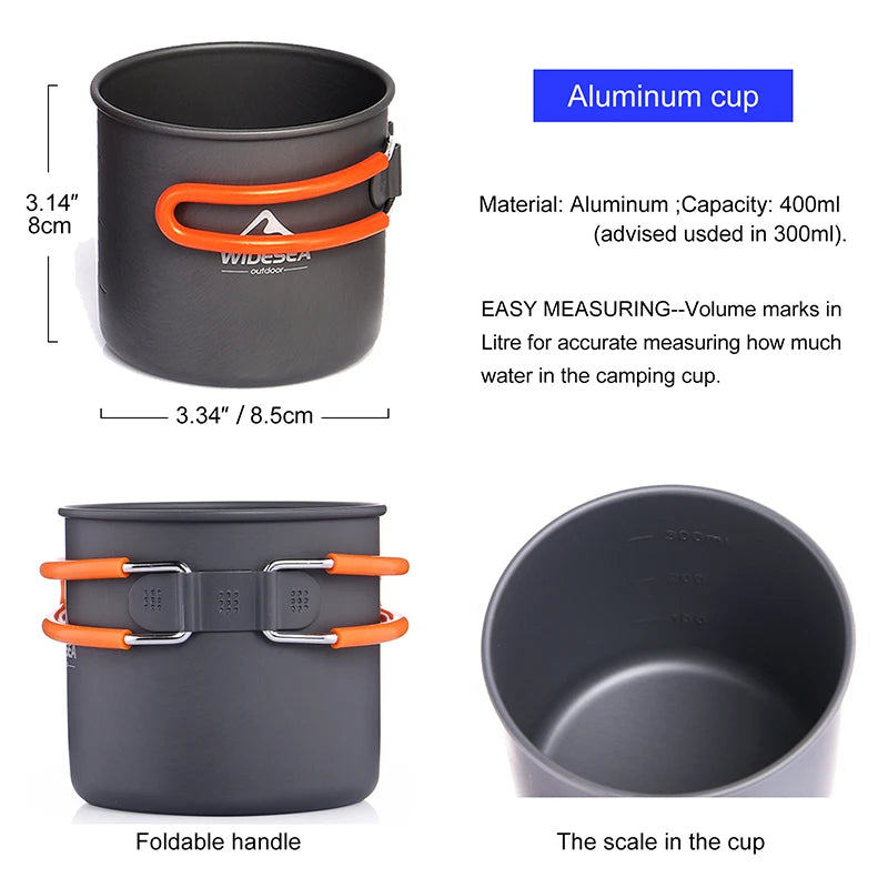 Widesea Camping Cookware Set Outdoor Tableware Stove Pot Cup Three