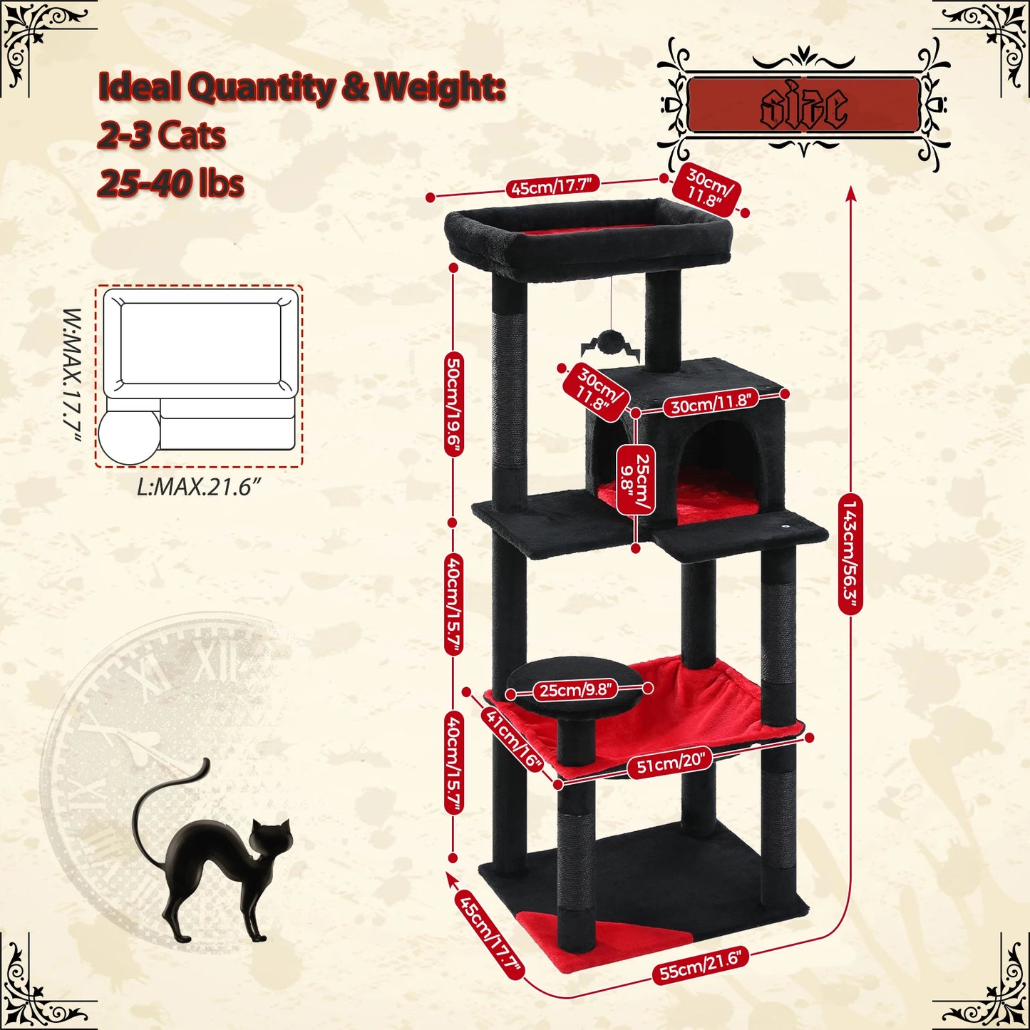 PAWZ Road Gothic Cat Tree Indoor Tall Tower With Sisal Scratching Post