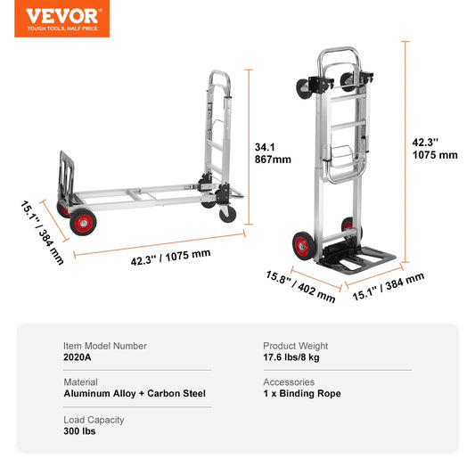 Folding Hand Truck 400lb Load Dolly With Wheels For Transport