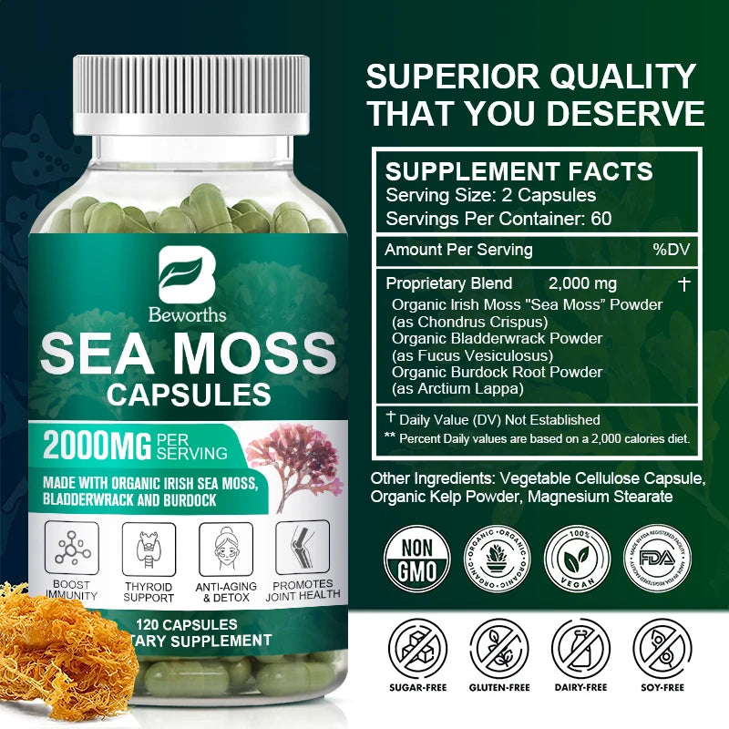 Beworths Organic Sea Moss Pills For Immune Support Thyroid Health