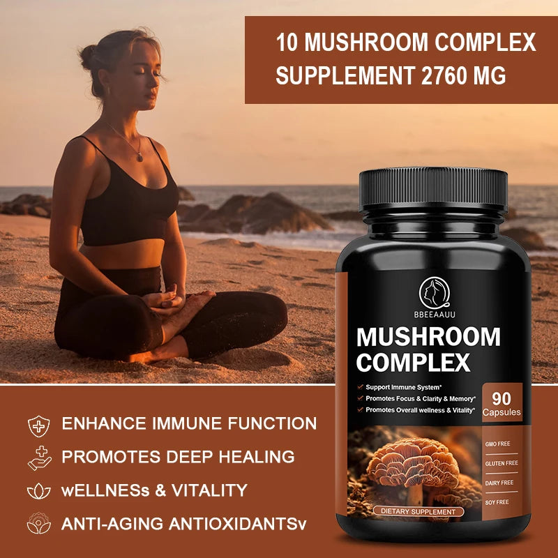 Beworths Mushroom Complex Capsules For Energy Focus Memory Digestive Health