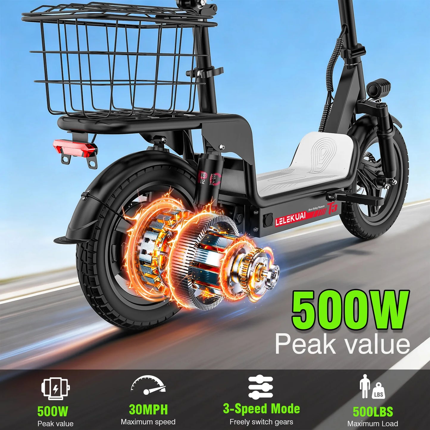 LELEKUAIFolded Luxury Adult Electric Bike 500W 48V 30MPH
