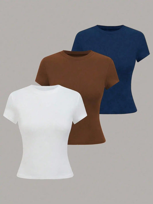 Women's Short Sleeve T Shirt Basic Knit Top For Summer
