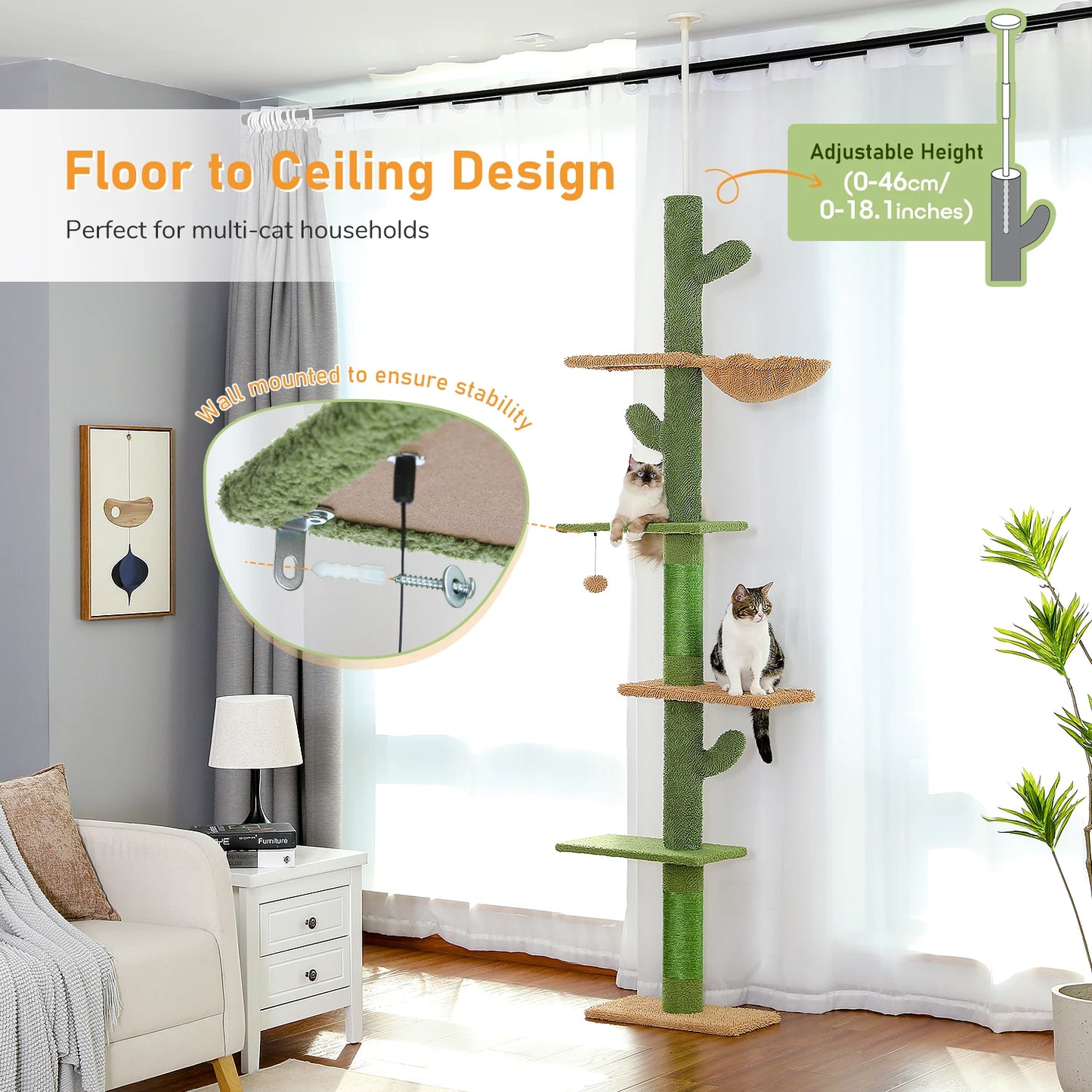 PAWZ Road Cat Tree 5Tier Floor To Ceiling Cactus Climber