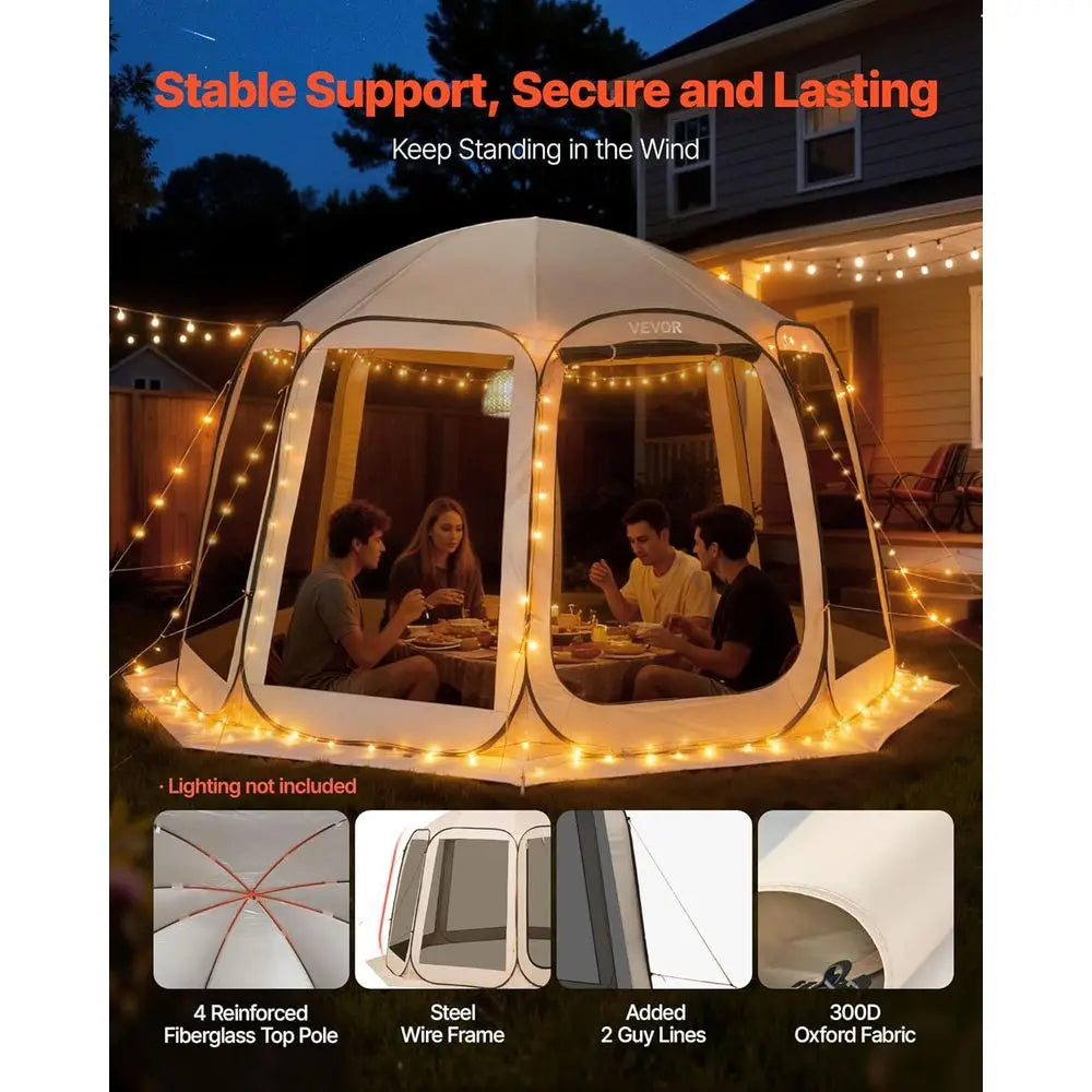 Pop Up Tent Gazebo With Netting Sides And Ground Stakes