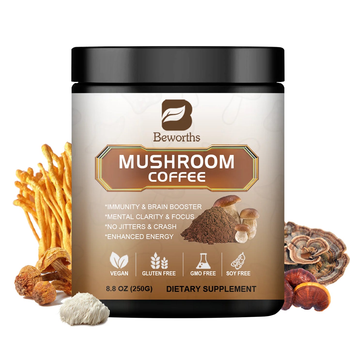 Beworths Mushroom Coffee Reishi Lions Mane Immunity Focus