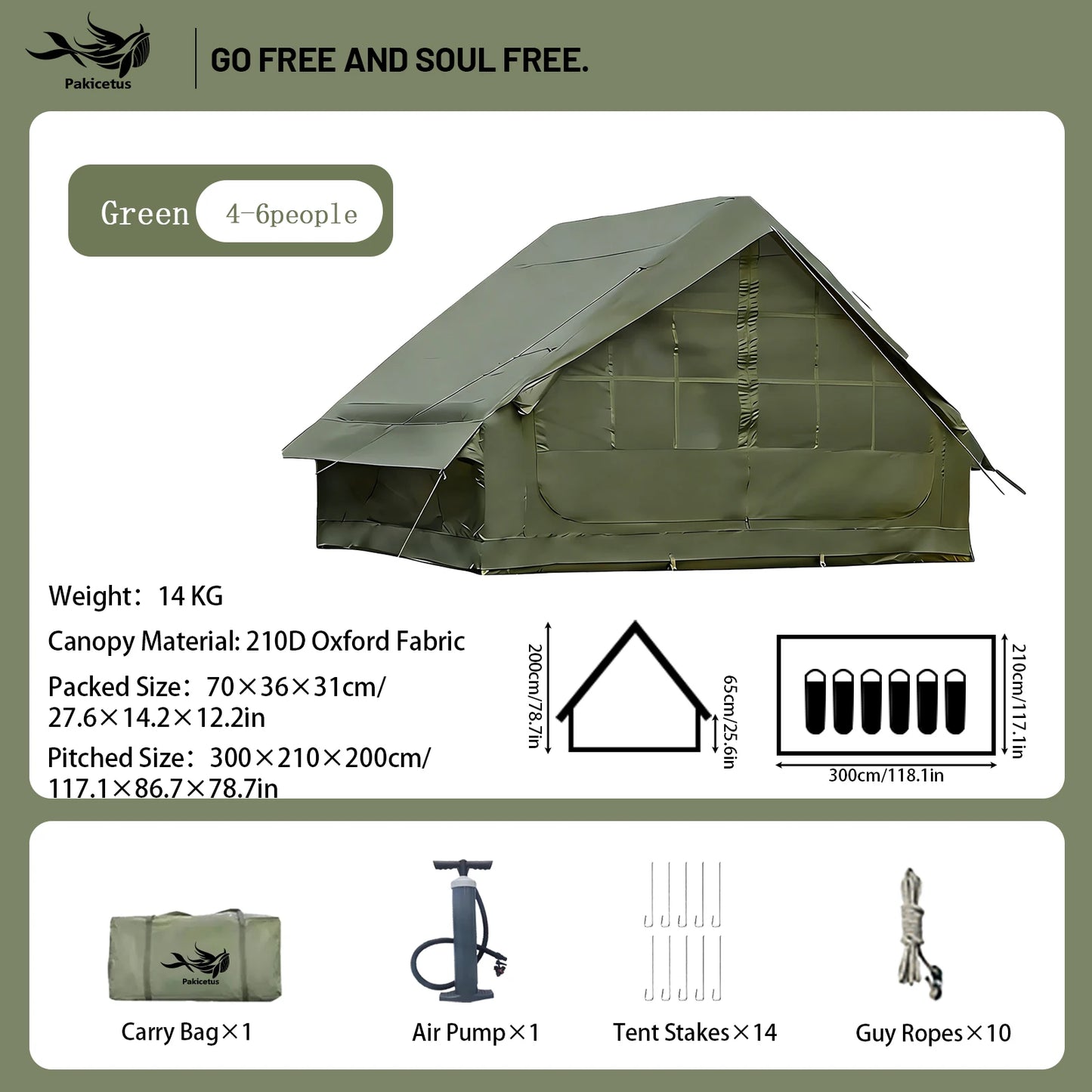 Pakicetus Inflatable Camping Tent With Skylight And Mesh