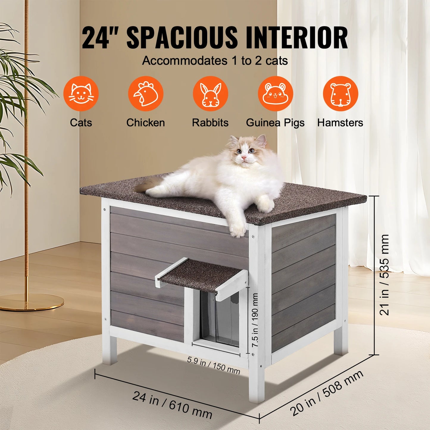 SucceBuy Wooden Outdoor Cat House Weatherproof Shelter With Foam Insulation
