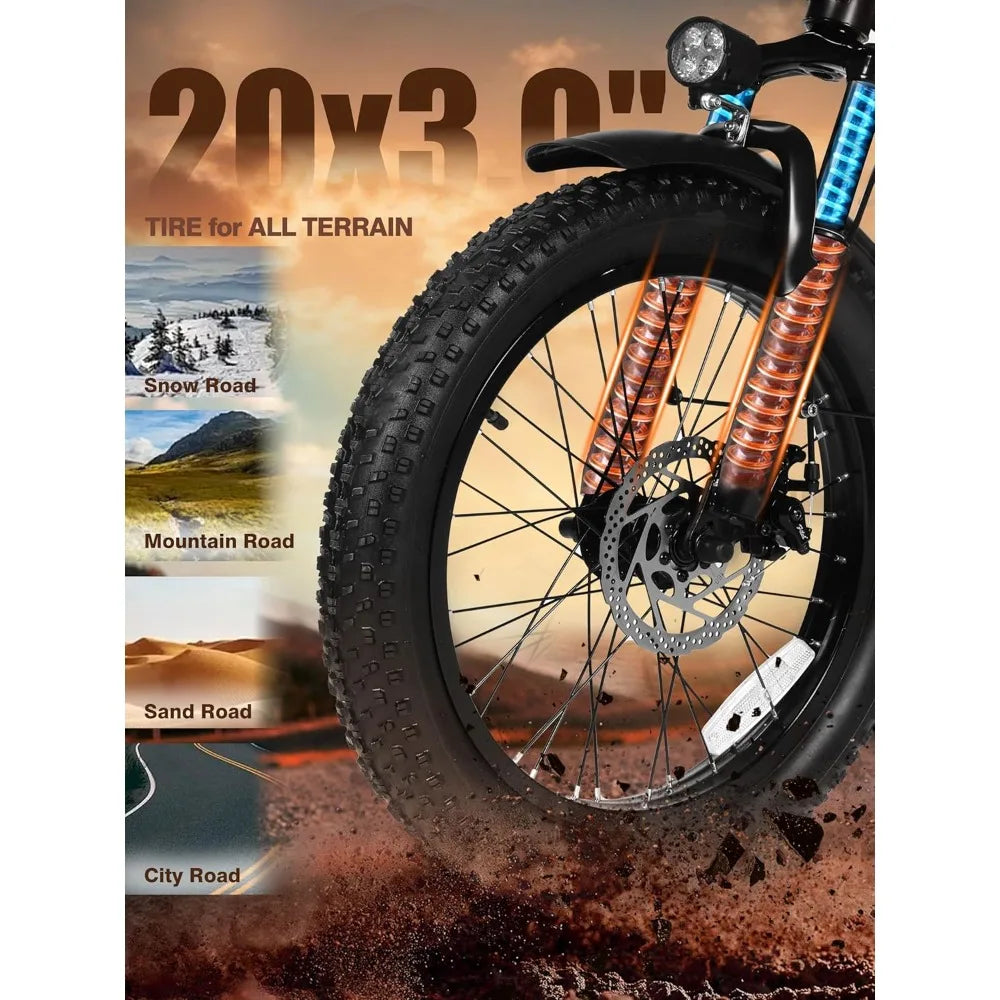 Electric Fat Tire Folding E Bike For Adults 1200W Peak