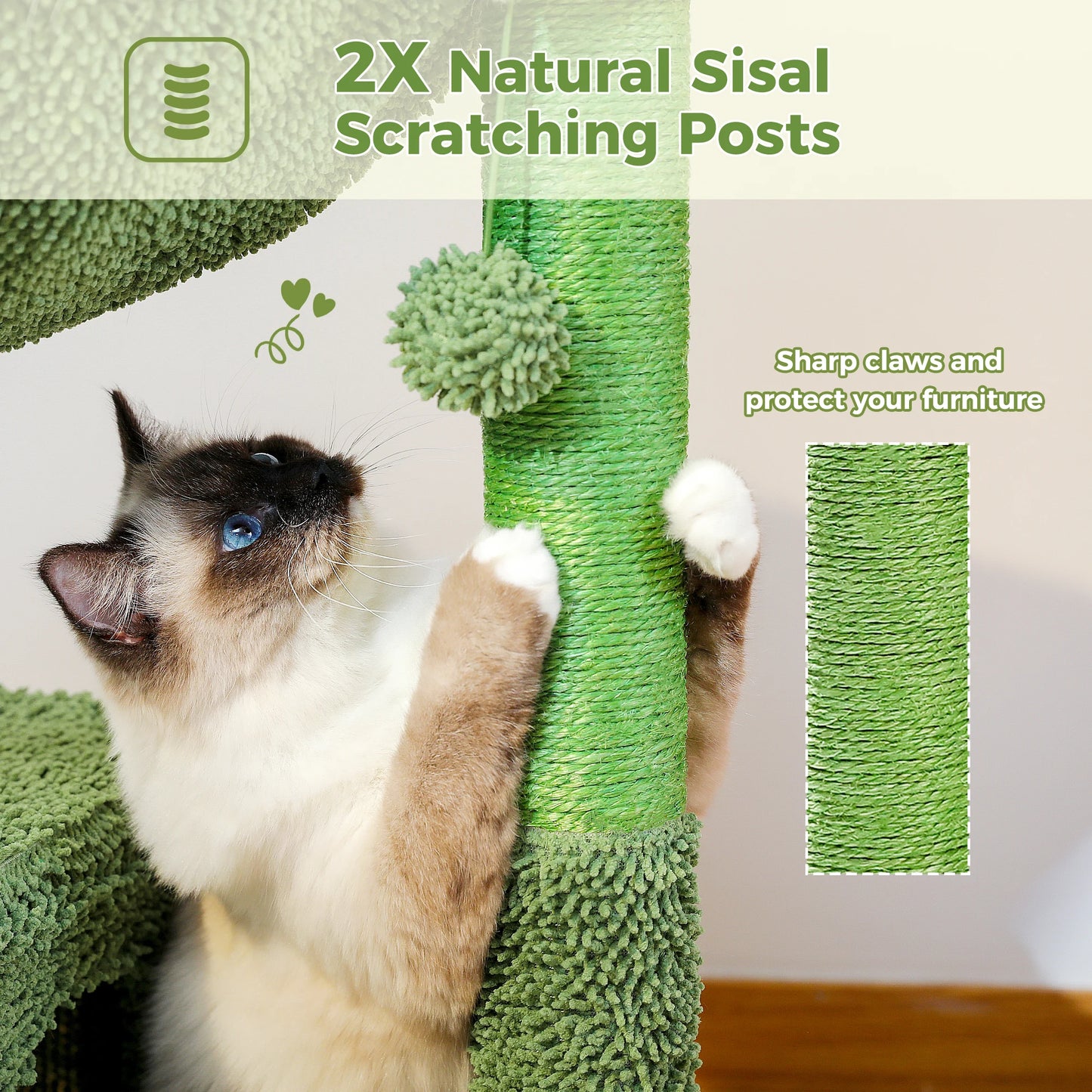 PEQULTICN Cactus Cat Tree With Large Condo Hammock And Toys