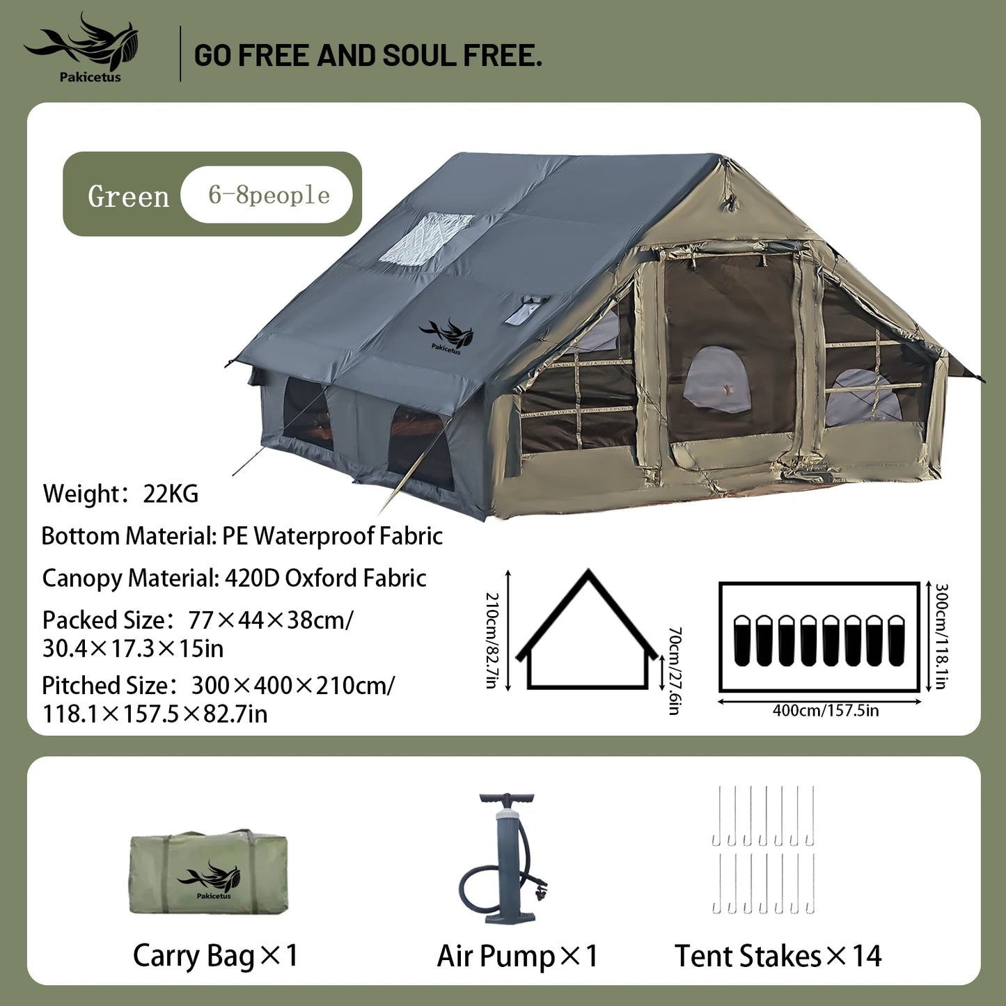 Pakicetus Inflatable Camping Tent With Skylight And Mesh