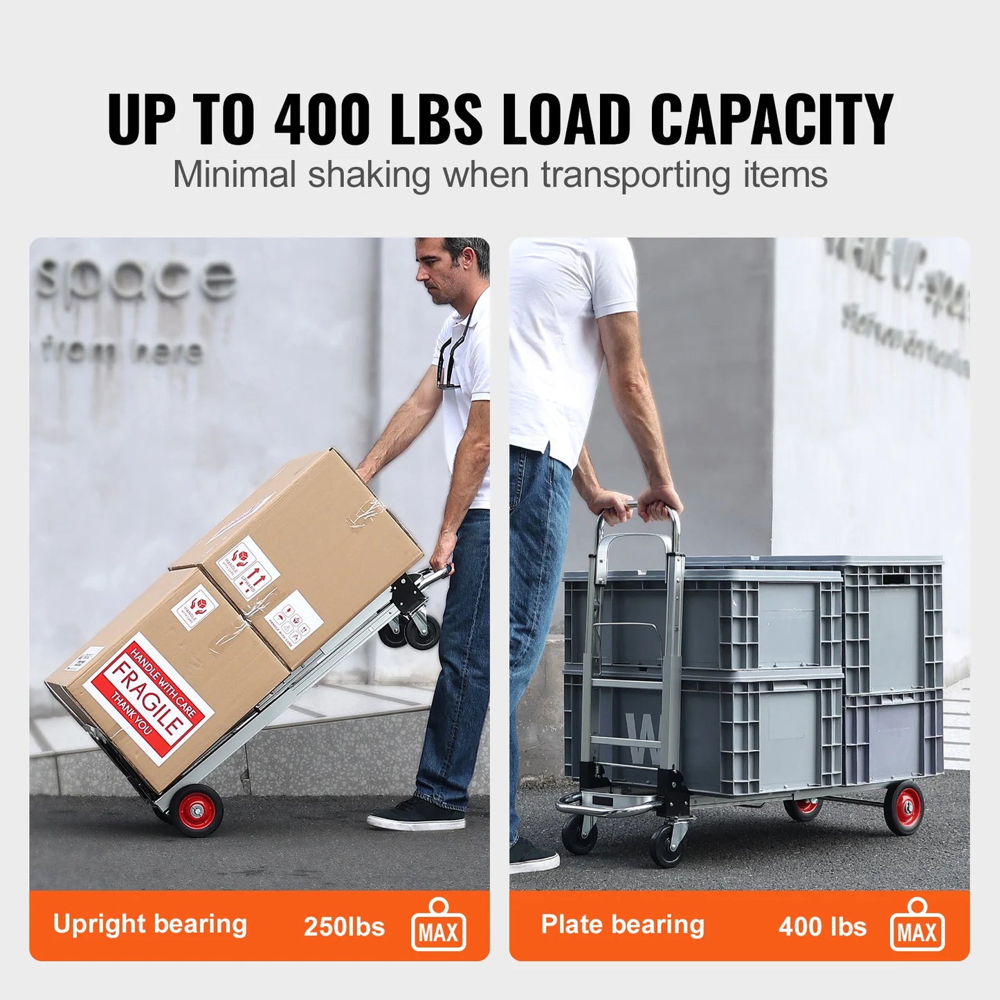 Folding Hand Truck 400lb Load Dolly With Wheels For Transport
