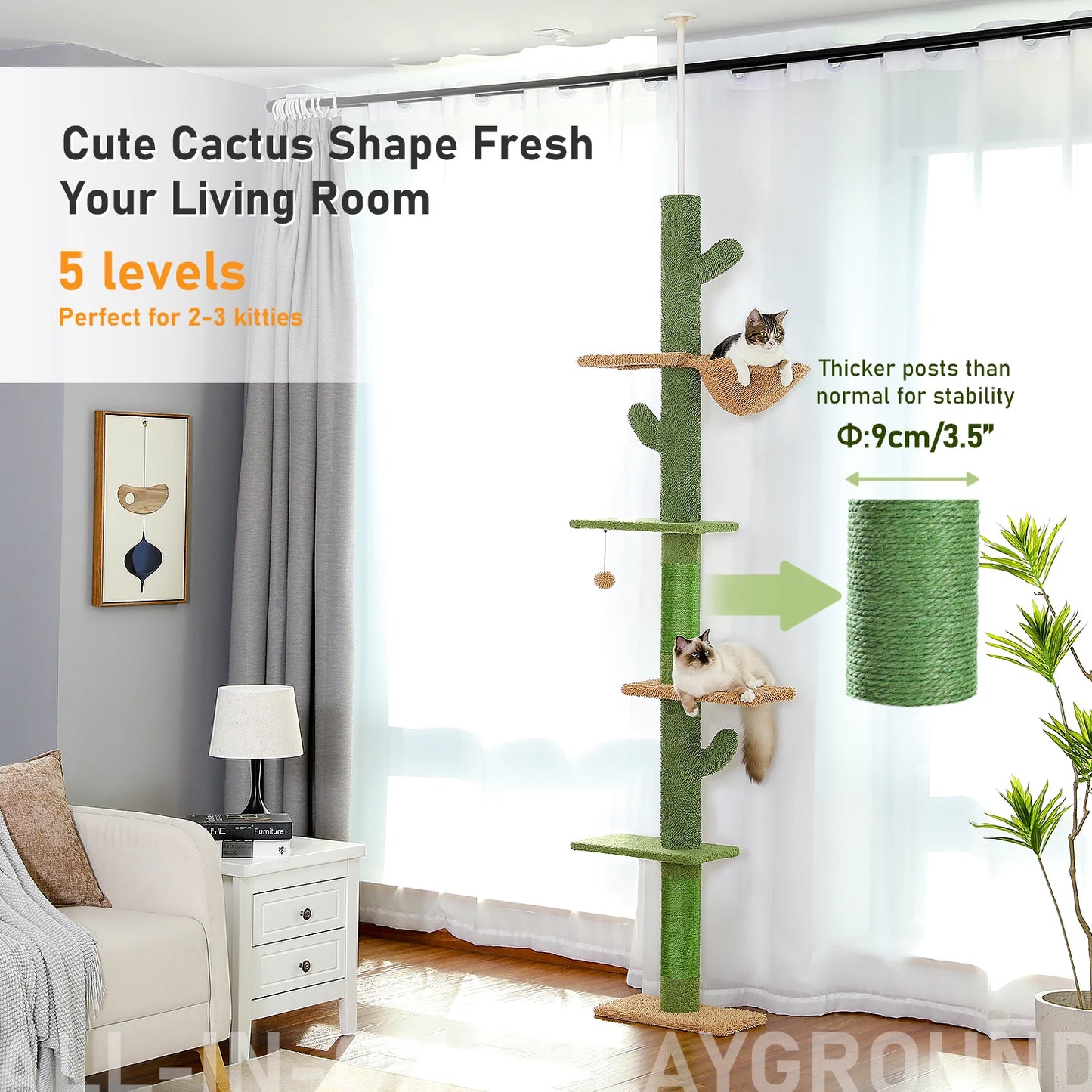 PAWZ Road Cat Tree 5Tier Floor To Ceiling Cactus Climber