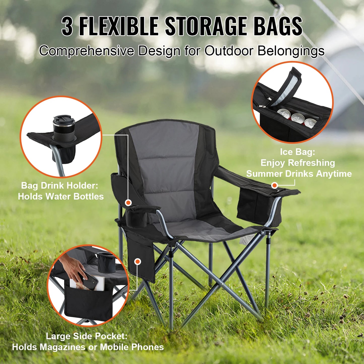 VEVOR Camping Quad Folding Chair with Lumbar Support and Pockets