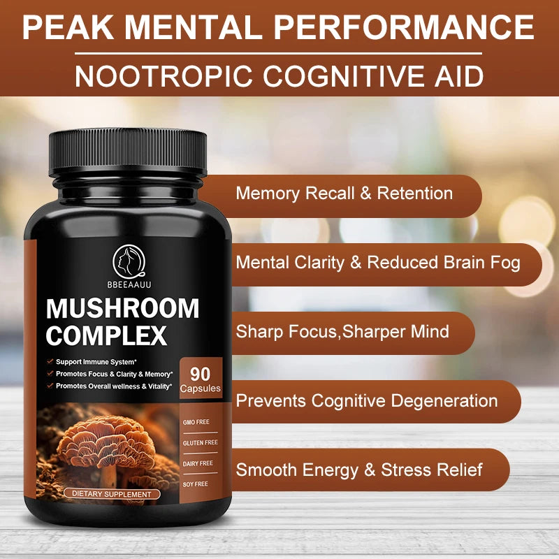 Beworths Mushroom Complex Capsules For Energy Focus Memory Digestive Health