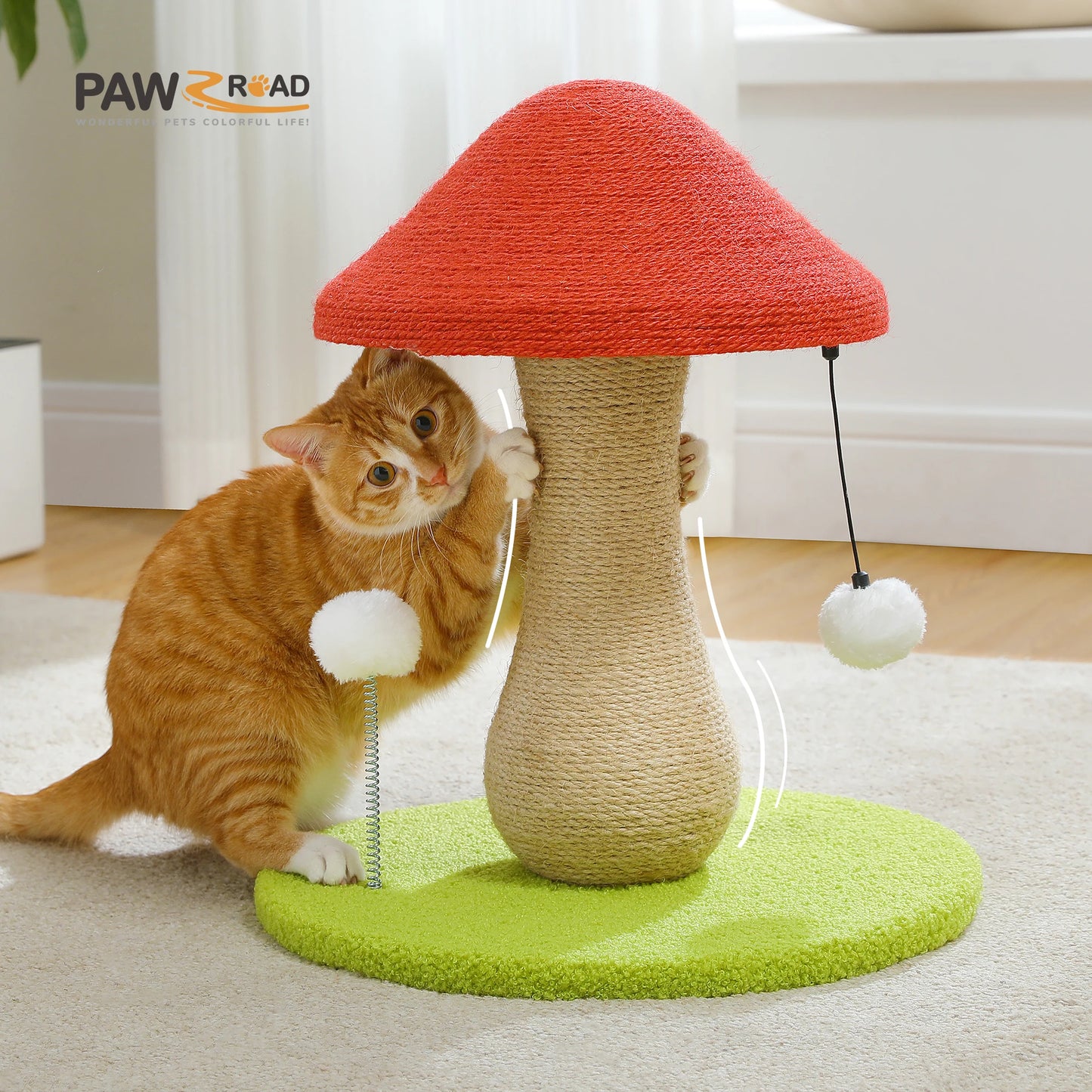 PAWZ Road Mushroom Cat Scratching Post With Sisal Cover And Pompoms