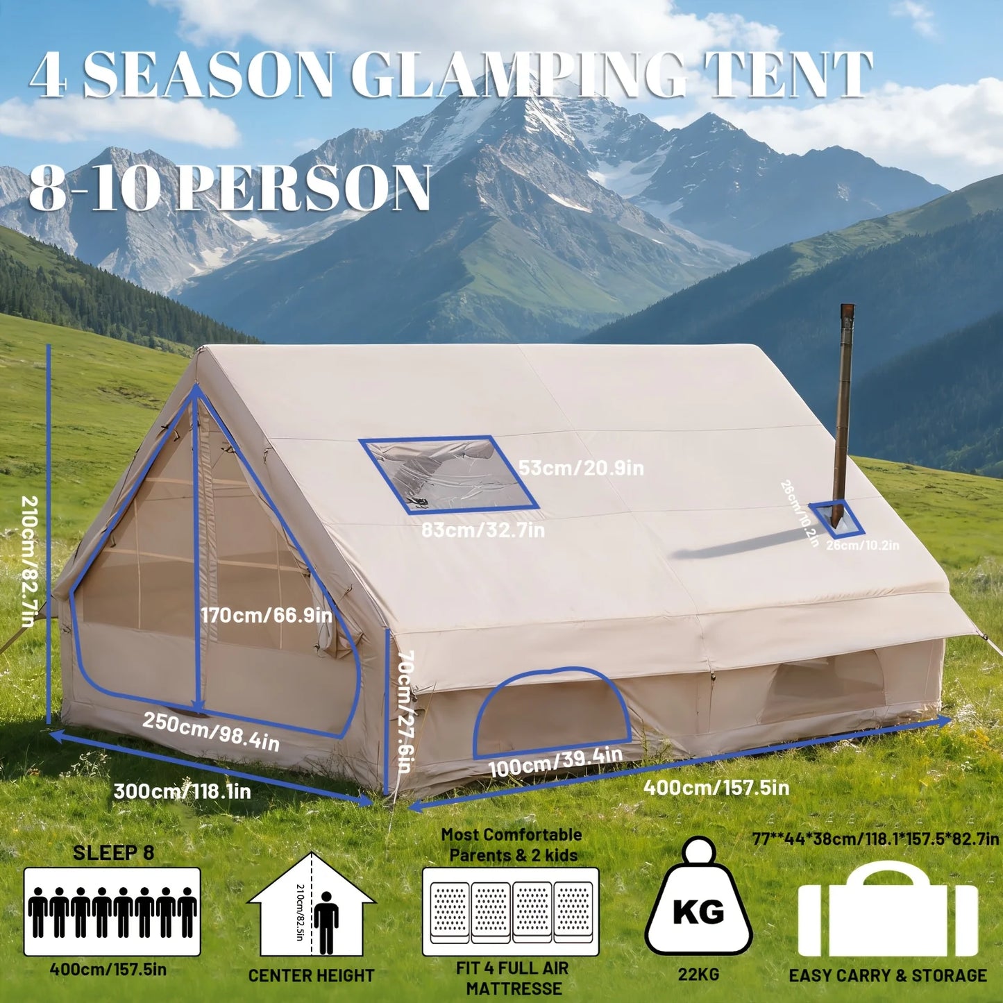 Pakicetus Inflatable Camping Tent With Skylight And Mesh