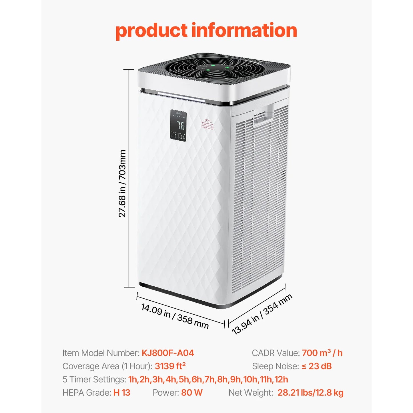 SucceBuy Air Purifier H13 HEPA CADR 700 Cubic Meters Per Hour 3139 Sq Ft
