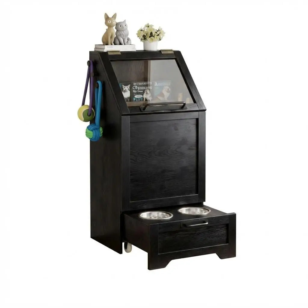 HiMISS Dog Feeding Station With Storage Cabinet And Hanger