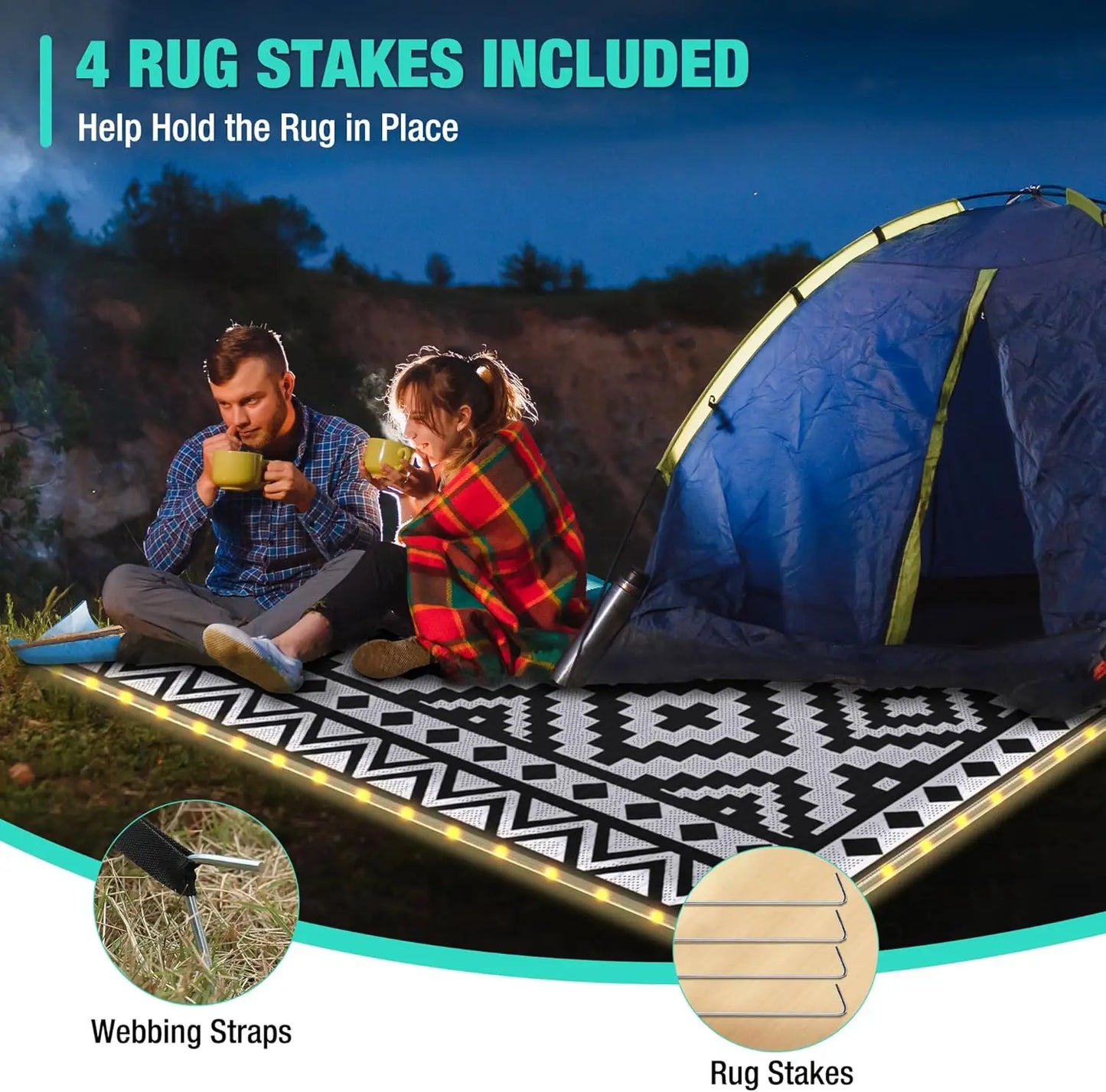 Waterproof Outdoor Rug With Led Lights For Patio RV Beach