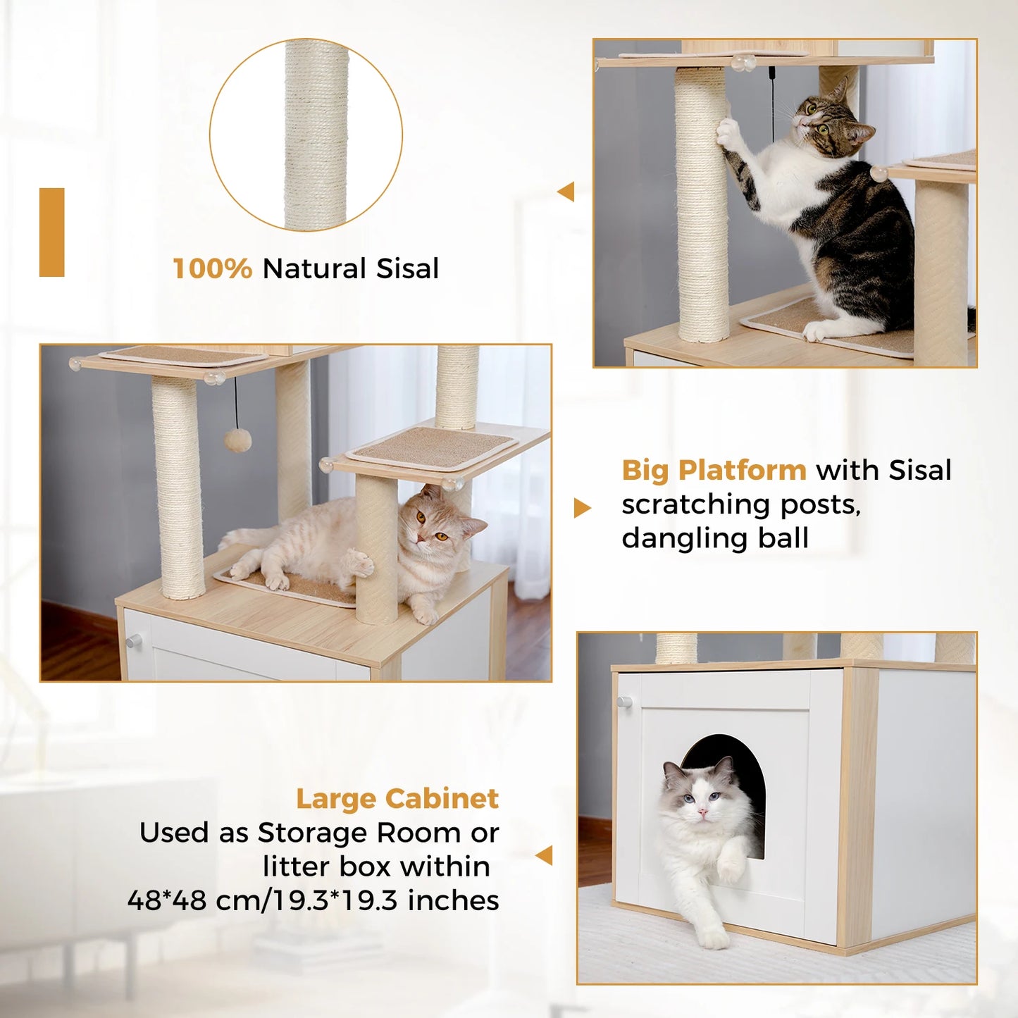 PAWZ Road Cat Tree With Litter Box Enclosure And Storage Cabinet