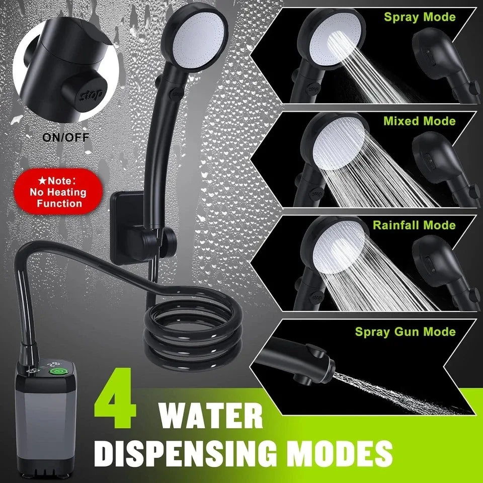 XIAOTREE Portable Camping Shower 6000mAh Rechargeable 4 Spray Modes