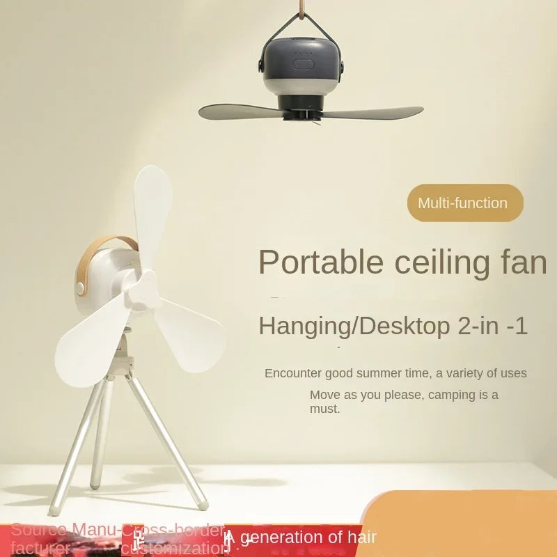 Portable Wireless Mini Ceiling Fan USB Night Light With Remote Control Stand