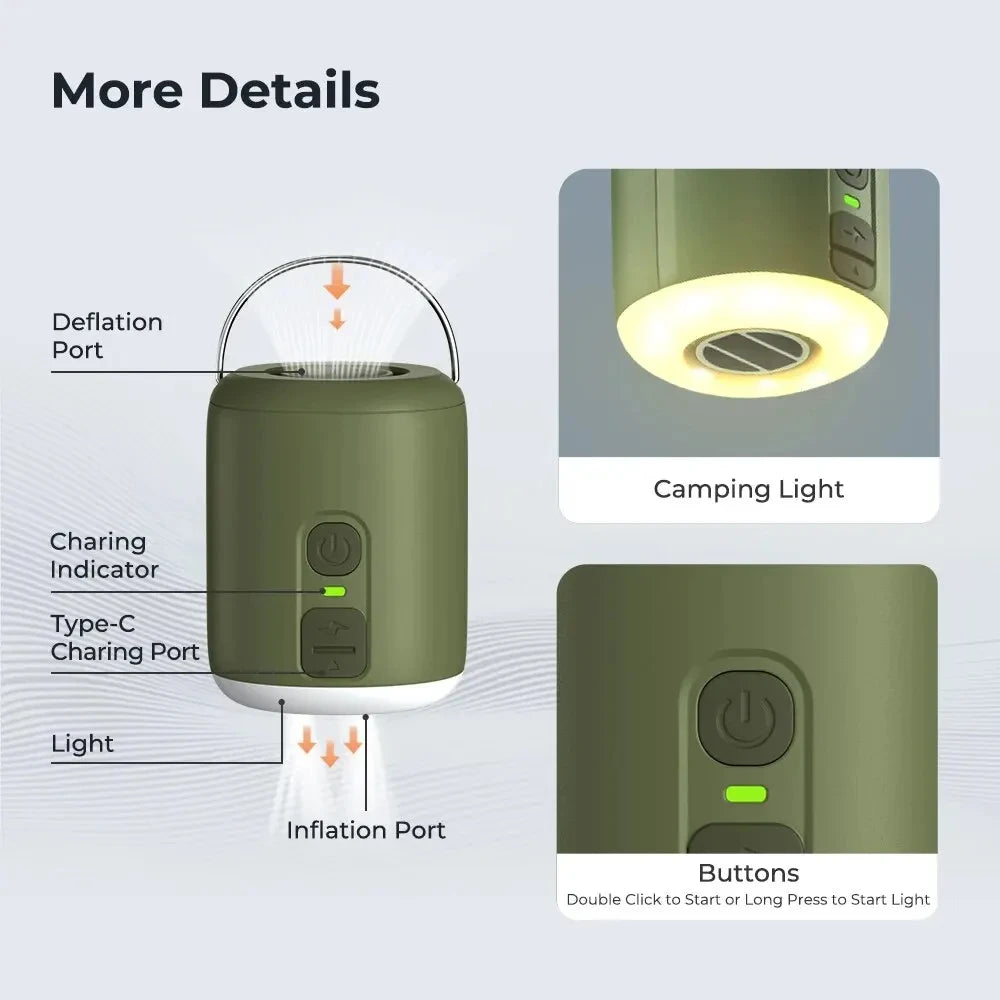 Tiny Air Pump With Camping Lantern For Inflatable Air Mattress