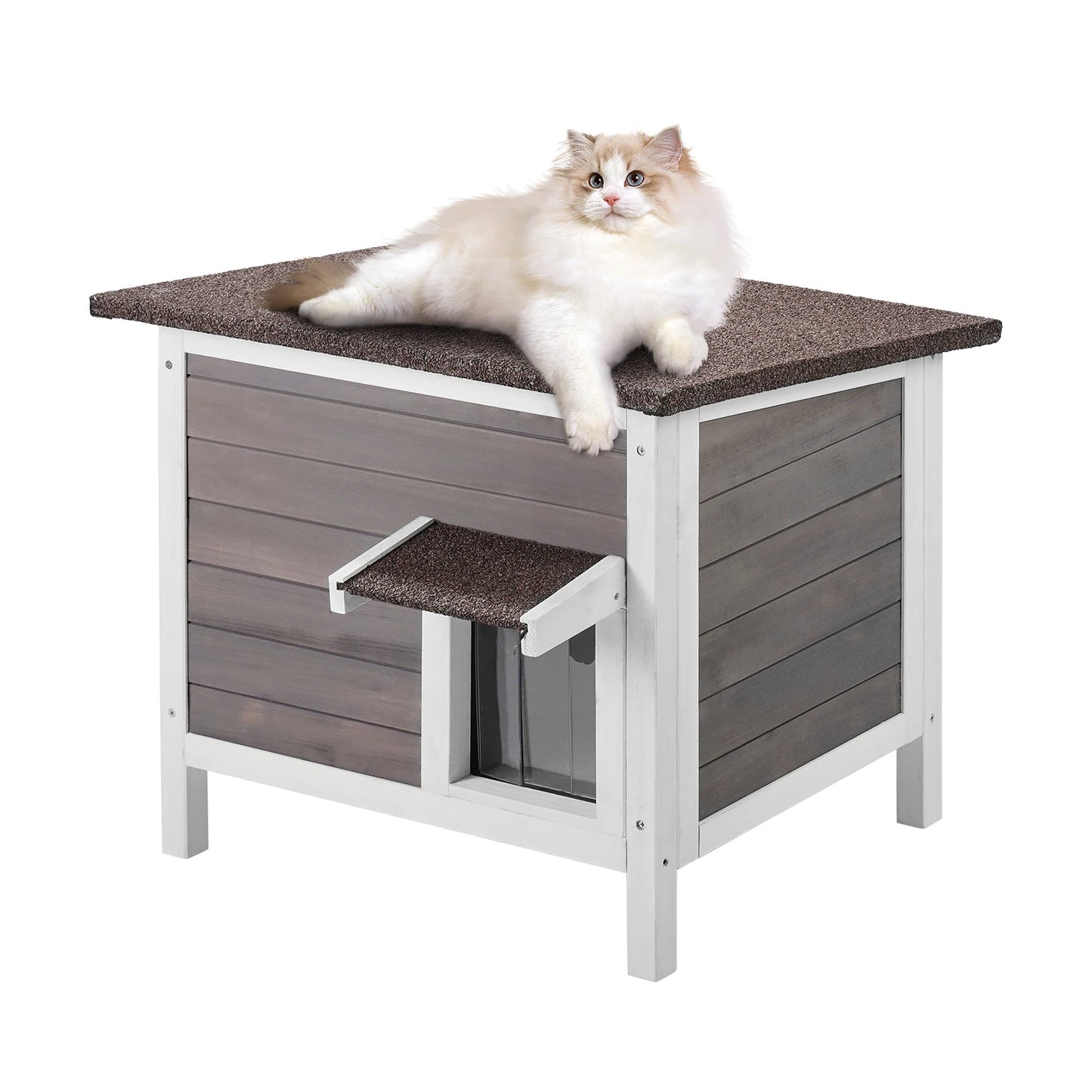 SucceBuy Wooden Outdoor Cat House Weatherproof Shelter With Foam Insulation