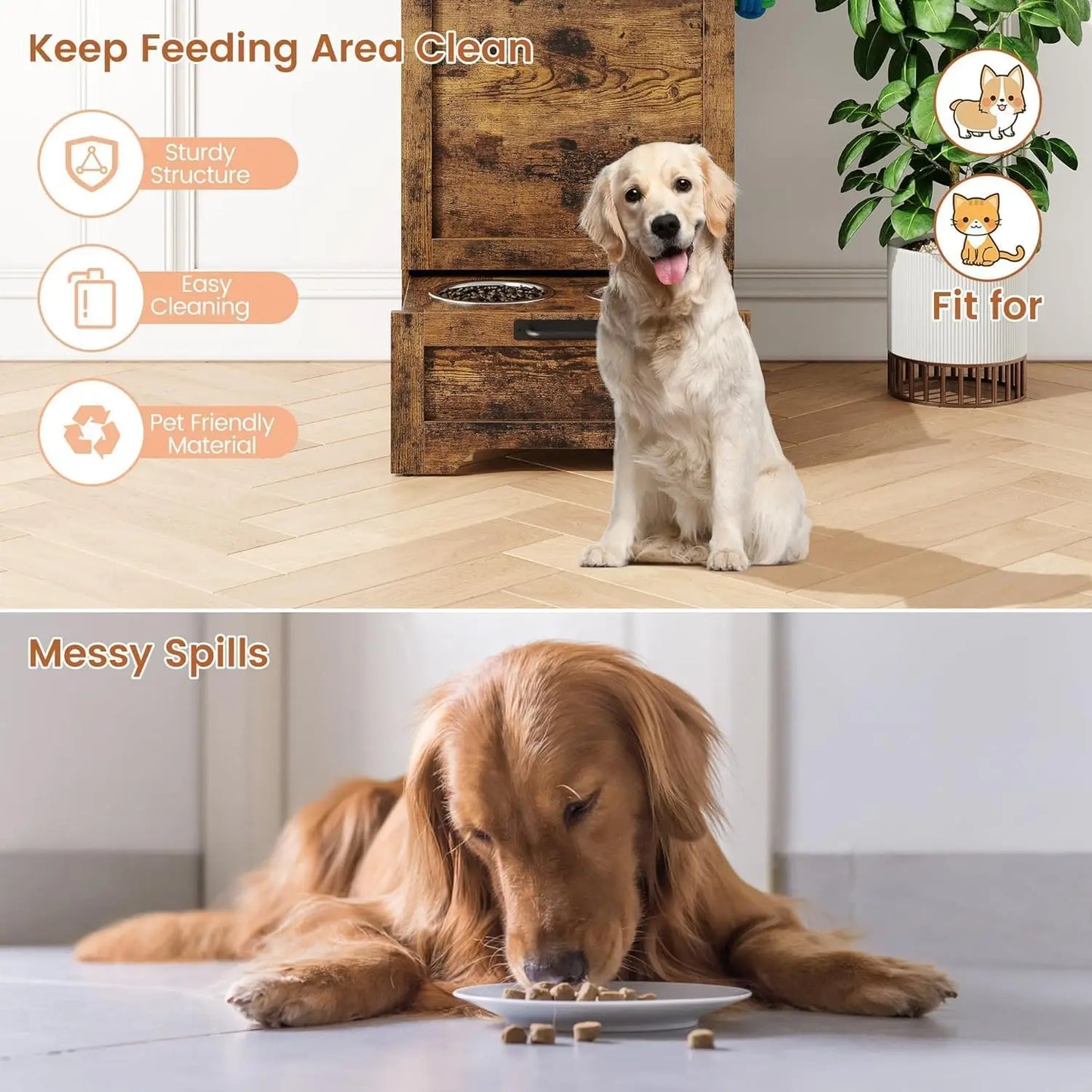 HiMISS Dog Feeding Station With Storage Cabinet And Hanger