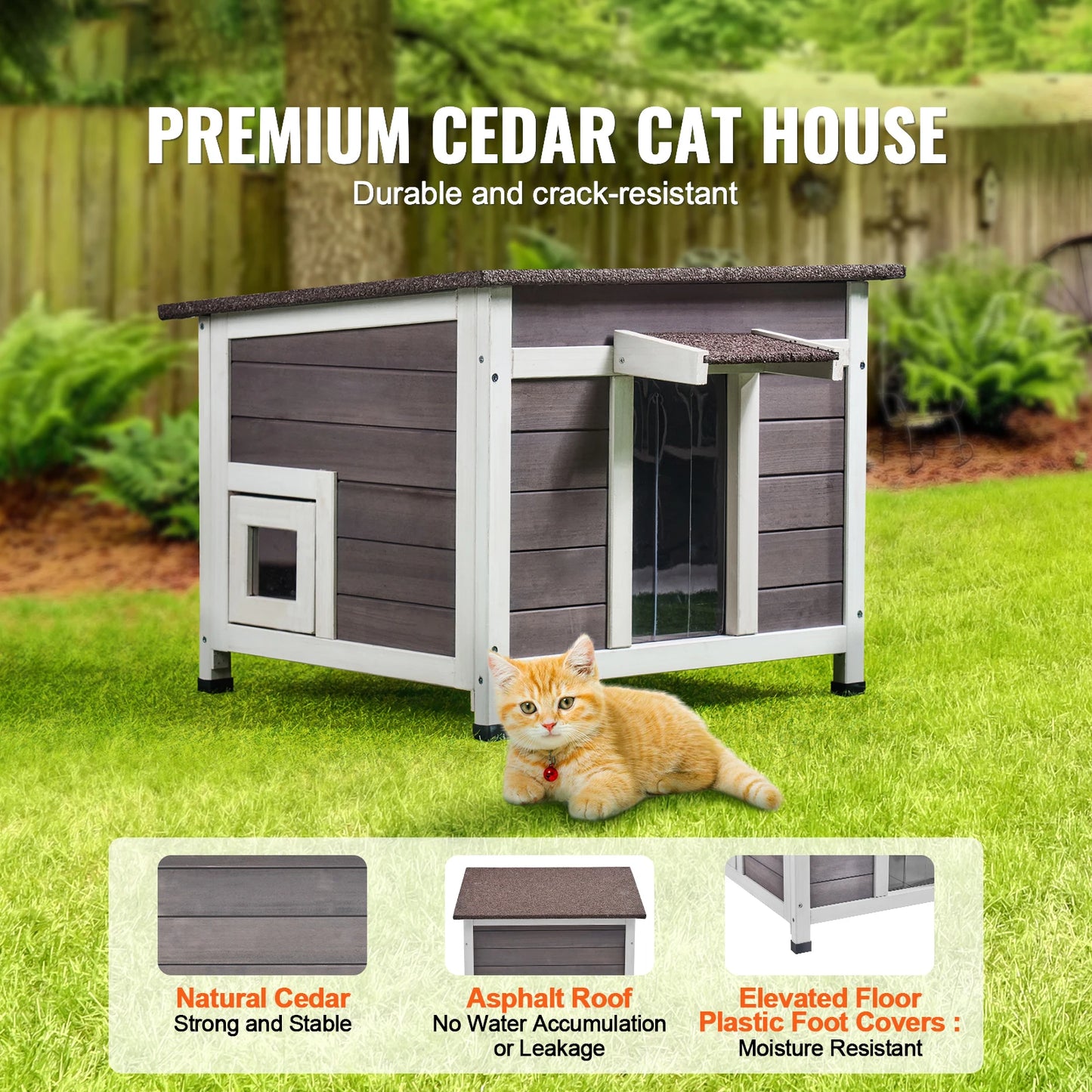 SucceBuy Wooden Outdoor Cat House Weatherproof Shelter With Foam Insulation