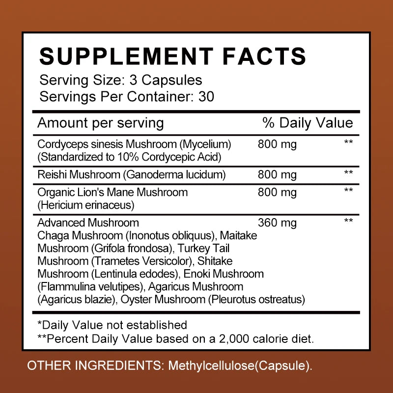 Beworths Mushroom Complex Capsules For Energy Focus Memory Digestive Health