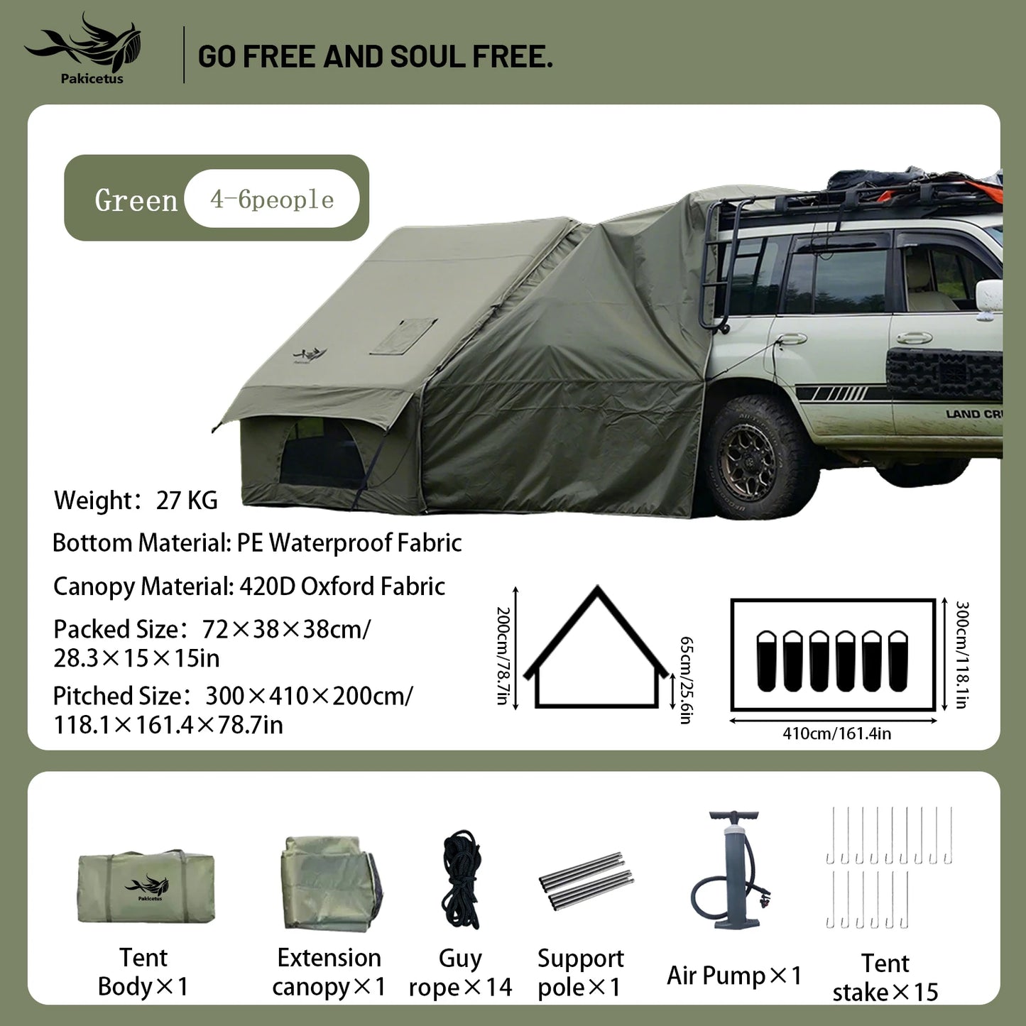 Pakicetus Inflatable Camping Tent With Skylight And Mesh