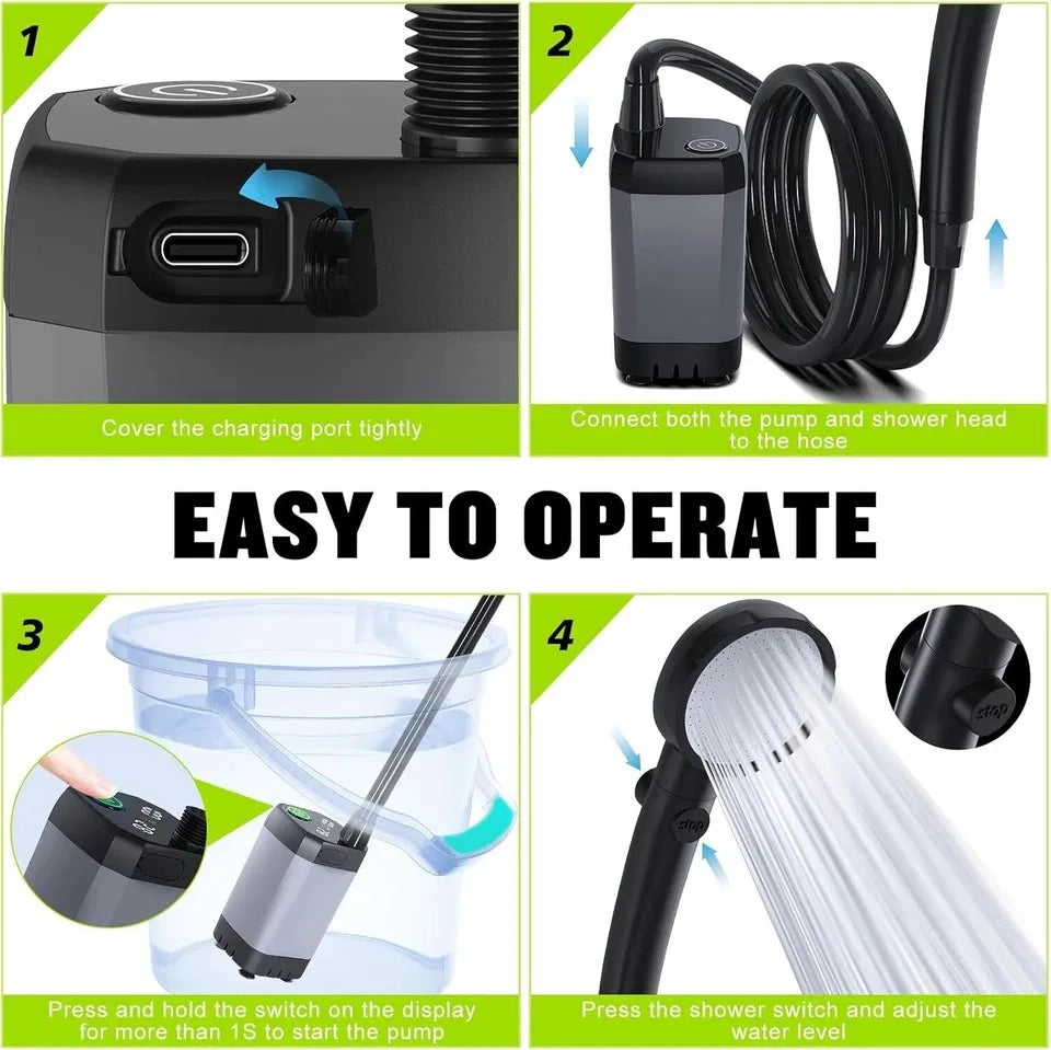 XIAOTREE Portable Camping Shower 6000mAh Rechargeable 4 Spray Modes
