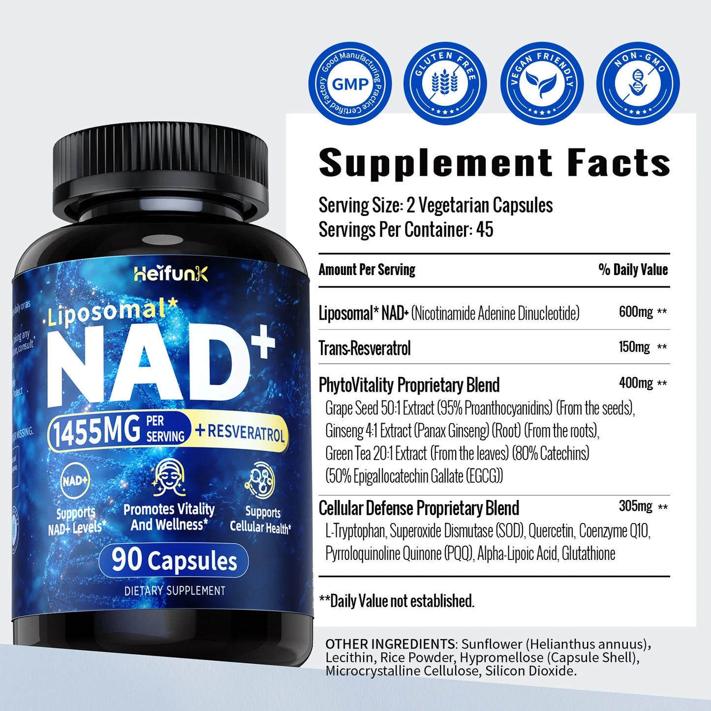 BIYODE Liposomal NAD Supplement 1450mg NAD Resveratrol For Cellular Health