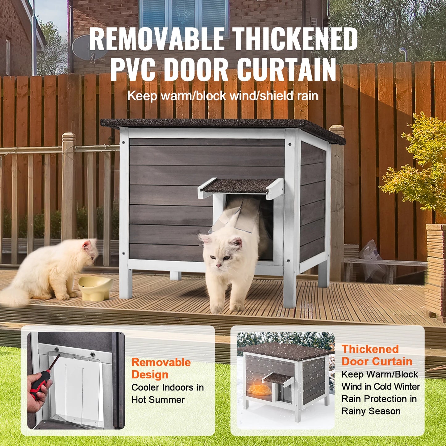 SucceBuy Wooden Outdoor Cat House Weatherproof Shelter With Foam Insulation