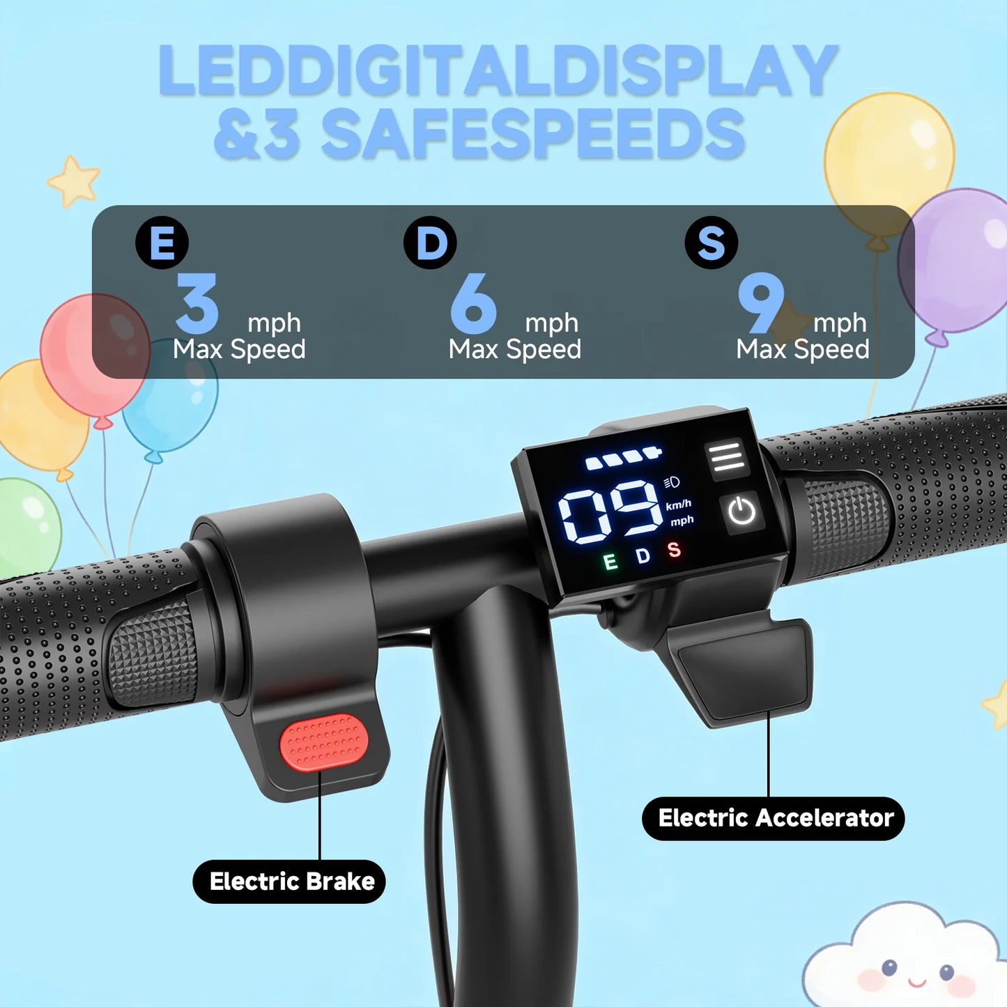 Ladped Electric Scooter for Kids Three Speed Modes 9 MPH 10 Mile Range
