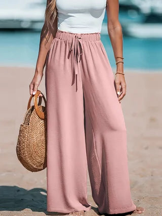 Women Casual Wide Leg Pants Elastic Waist Pockets All Season Loose Fit