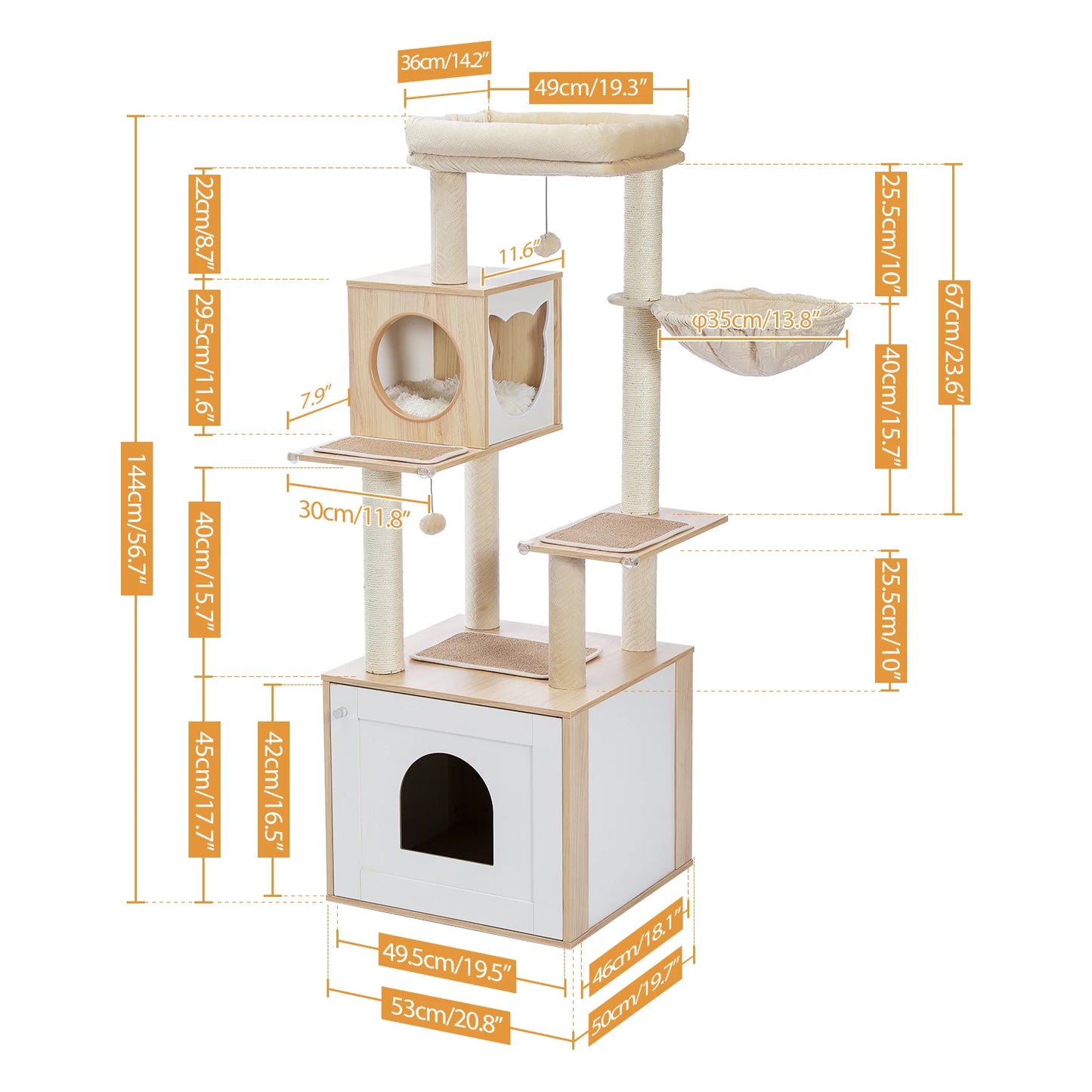 PAWZ Road Cat Tree With Litter Box Enclosure And Storage Cabinet